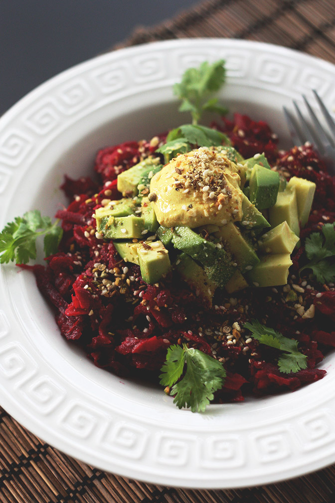 Creamy Beet Salad with Middle Eastern Spices and Avocado