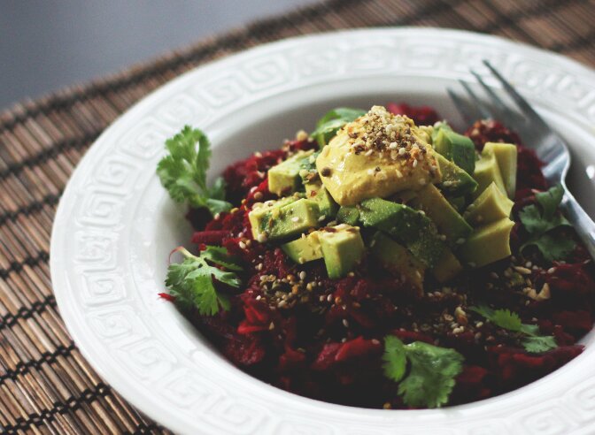 Creamy Beet Salad with Middle Eastern Spices and Avocado